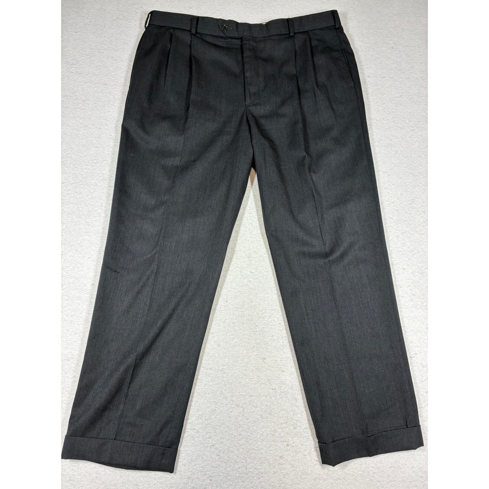 Brooks Brothers Dress Pants Mens 42x32 Gray Wool Madison Pleated Cuffed Trousers